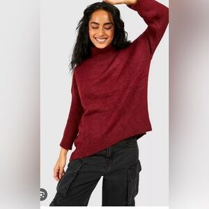 Lulu's Deep Red Turtleneck fall oversized Sweater